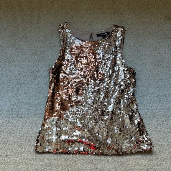 Vintage Forever 21 Womens Blouse Brown Gold Sequin Tank Top Size Large - Picture 1 of 10